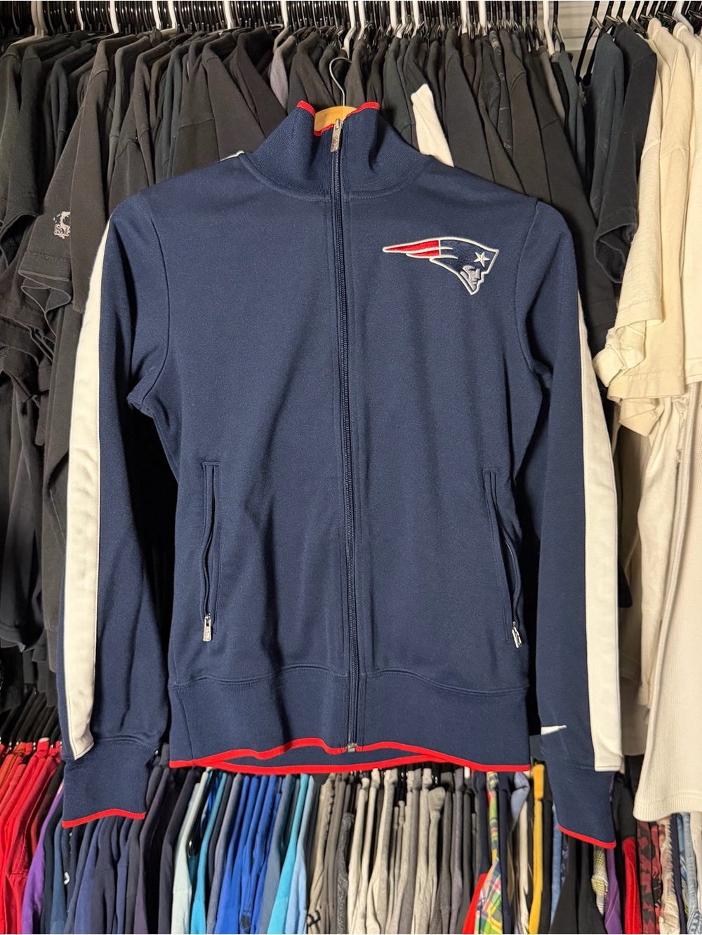 Nike New England Patriots Track Jacket Men’s Small Navy Blue Zip Up NFL On Field